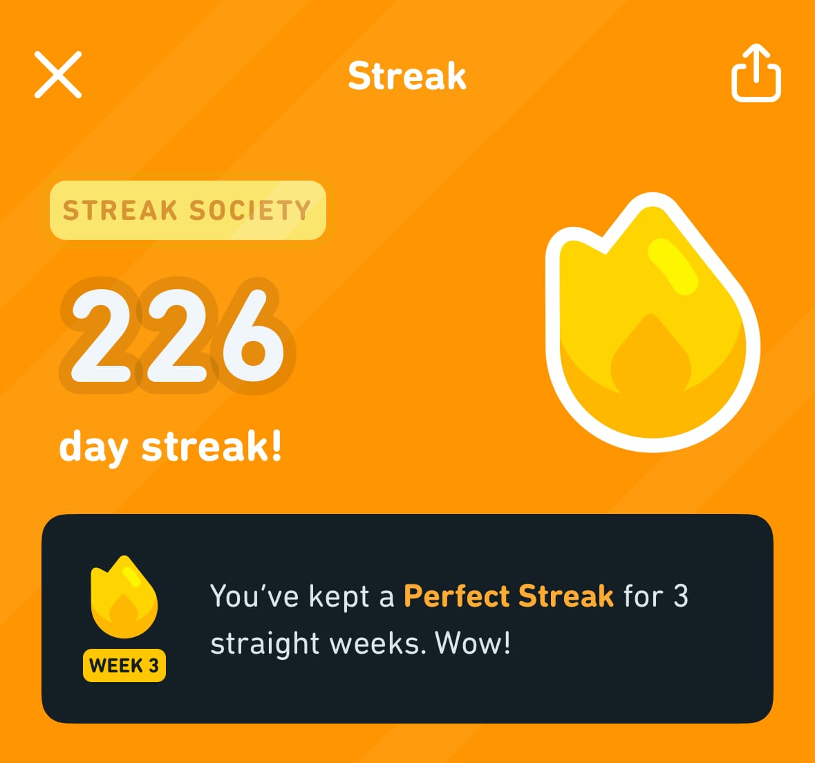 Ash's 226 day streak on Duolingo