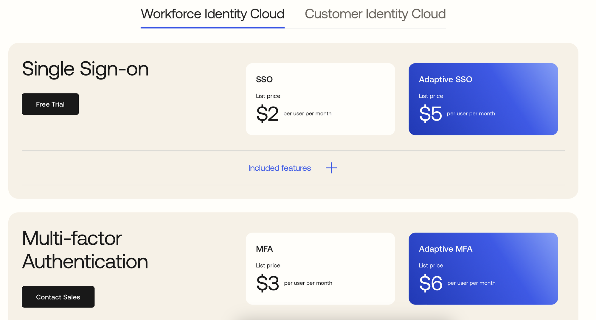 Okta Workforce Identity Cloud Pricing Page